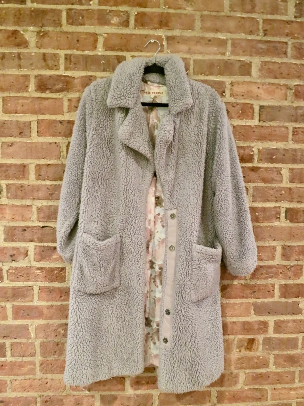 Free People Tessa Dusty Blue Grey Longline Teddy Coat | Small